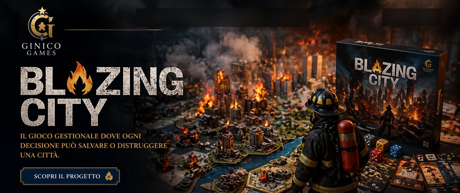 Il diorama di Blazing City in fiamme: un pompiere osserva la città che brucia accanto alla scatola del gioco